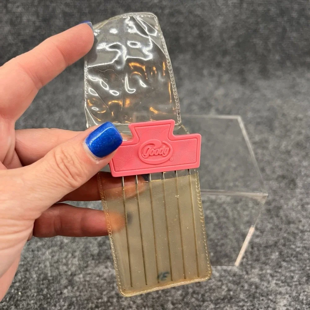Vintage Goody Hair Pick Comb Tease Lift Metal Purse Travel Pink 3.5